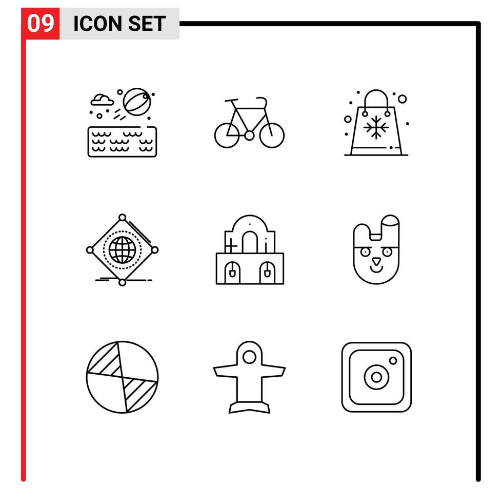 conjunto de pictogramas de 9 contornos simples de construção de itens de venda iot elementos de design vetorial editáveis vetor