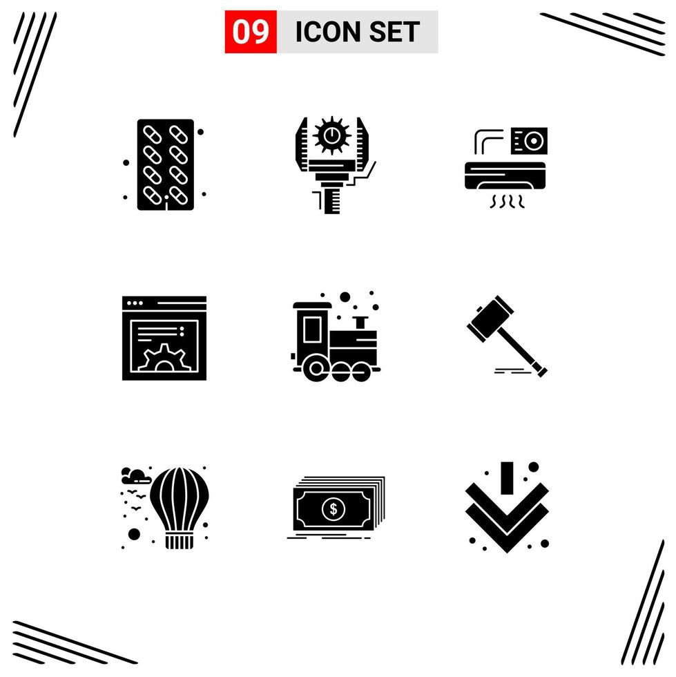 conjunto de 9 sinais de símbolos de ícones de interface do usuário modernos para sala de configuração de robótica de brinquedo web elementos de design de vetores editáveis