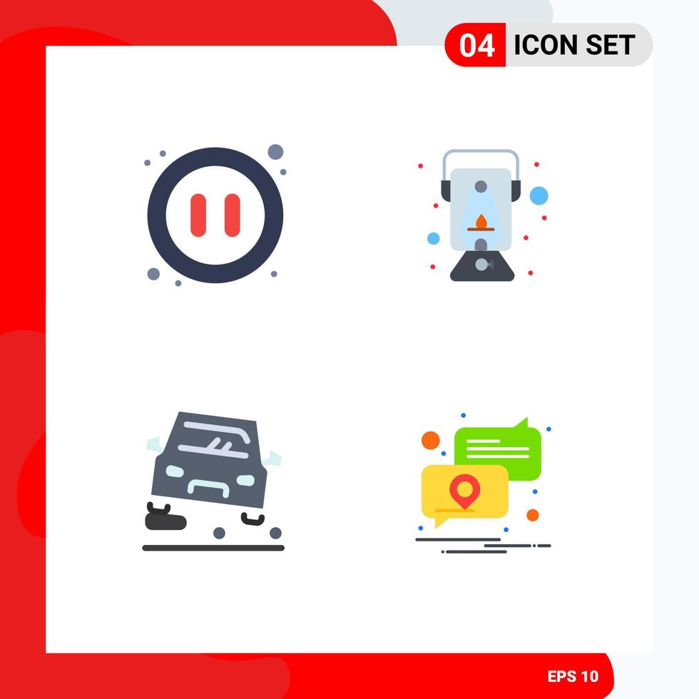 pacote de interface do usuário de 4 ícones planos básicos de elementos de design de vetores editáveis de geléia de óleo de vídeo de carro de áudio