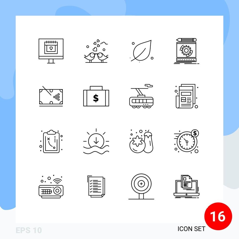 pacote de 16 sinais e símbolos de contornos modernos para mídia impressa na web, como processo de prototipagem, engenharia de casamento, primavera, elementos de design vetorial editáveis vetor
