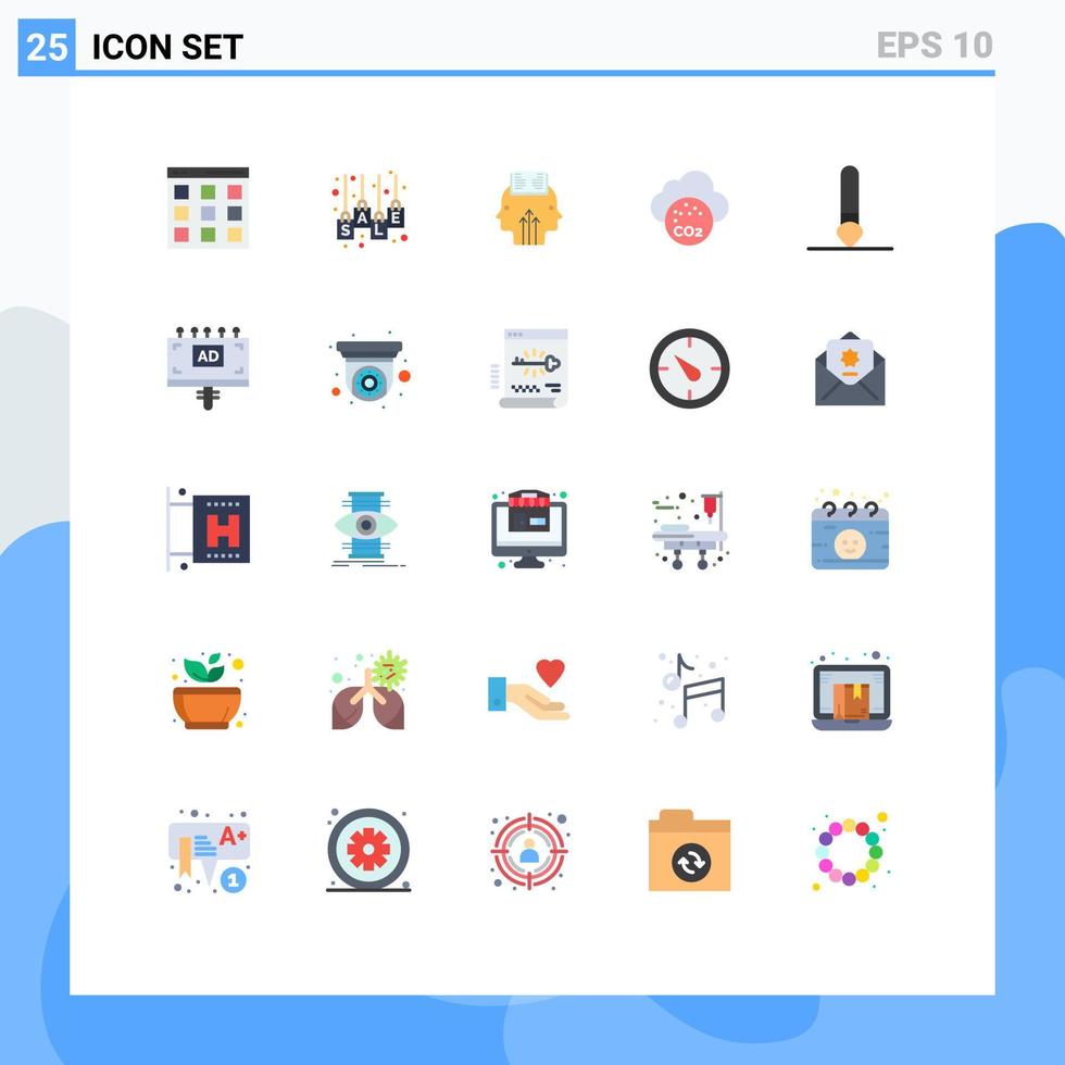 conjunto moderno de pictograma de 25 cores planas de pincel co-venda tag homem de dióxido de carbono elementos de design de vetores editáveis
