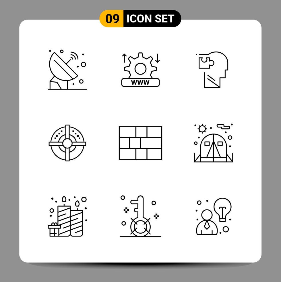 9 sinais de símbolos de contorno de pacote de ícones pretos para designs responsivos em conjunto de 9 ícones de fundo branco vetor