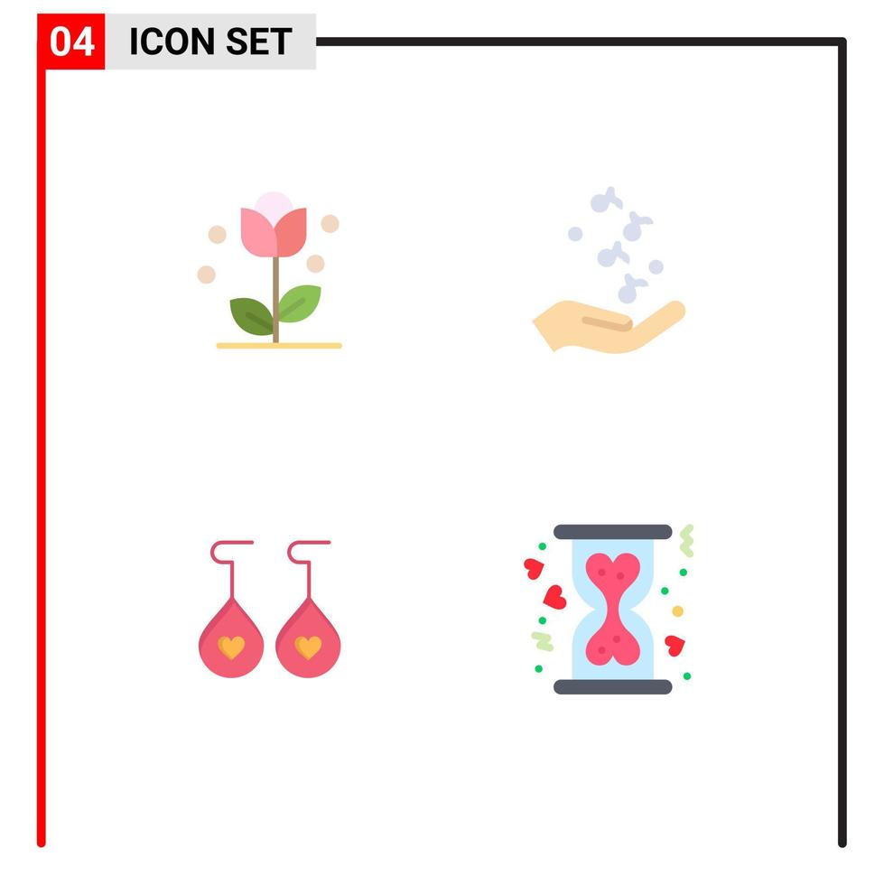 conjunto de 4 sinais de símbolos de ícones de interface do usuário modernos para flora rock and roll natureza mão amor elementos de design de vetores editáveis