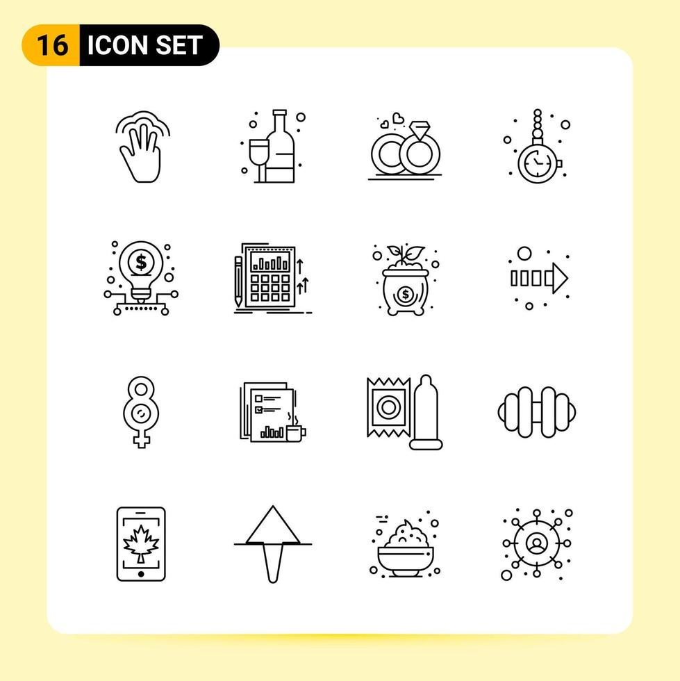 16 ícones criativos para design de site moderno e aplicativos móveis responsivos 16 sinais de símbolos de contorno em fundo branco 16 pacote de ícones vetor