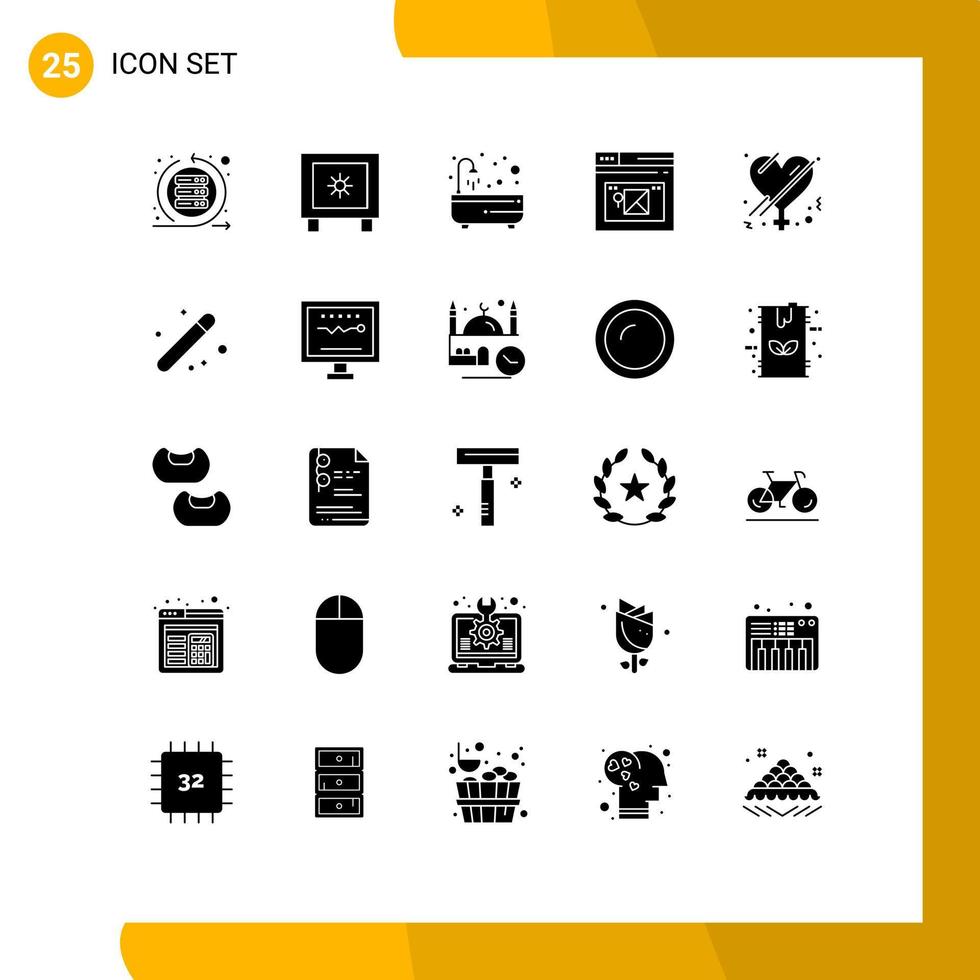 pacote de interface do usuário de 25 glifos sólidos básicos de elementos de design de vetores editáveis de chuveiro de página de logística da web feminina