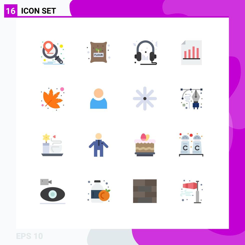 conjunto de cores planas de interface móvel de 16 pictogramas de pacote editável de documento de registro de alto-falante de relatório de folha de elementos de design de vetores criativos