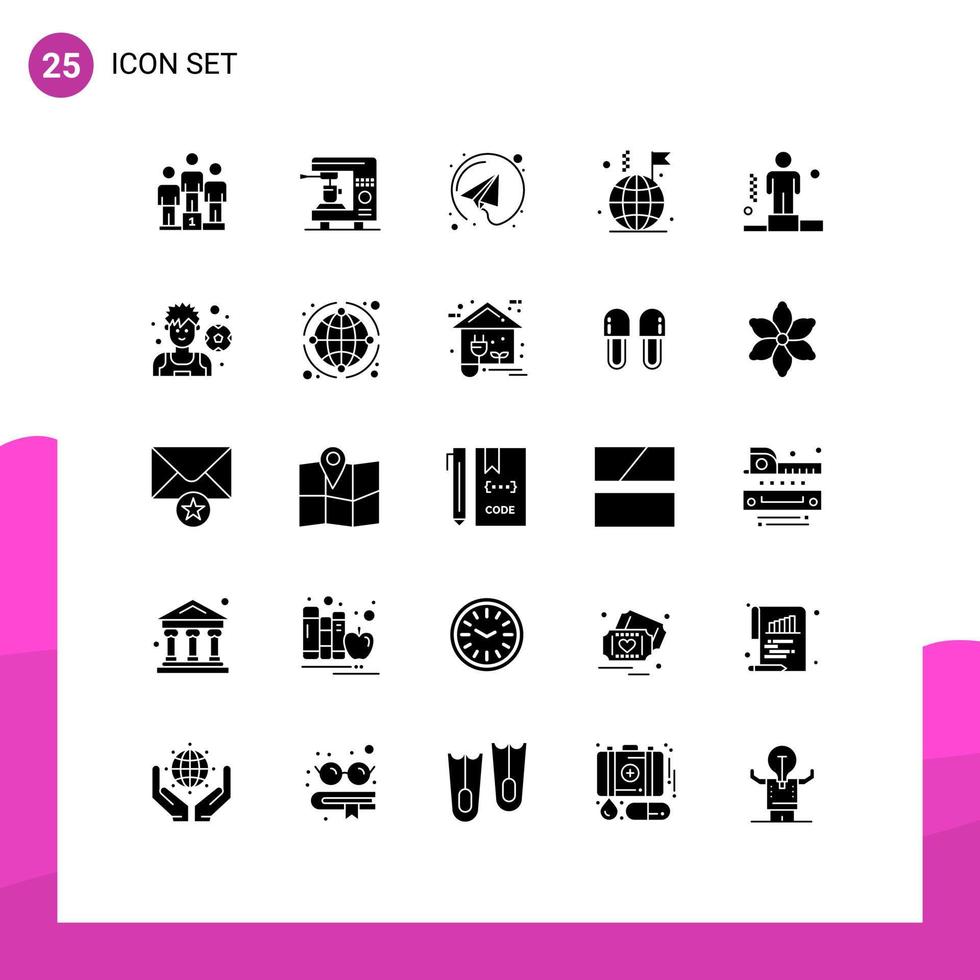conjunto de glifos sólidos de interface móvel de 25 pictogramas de elementos de design de vetores editáveis de bandeira de e-mail de negócios corporativos