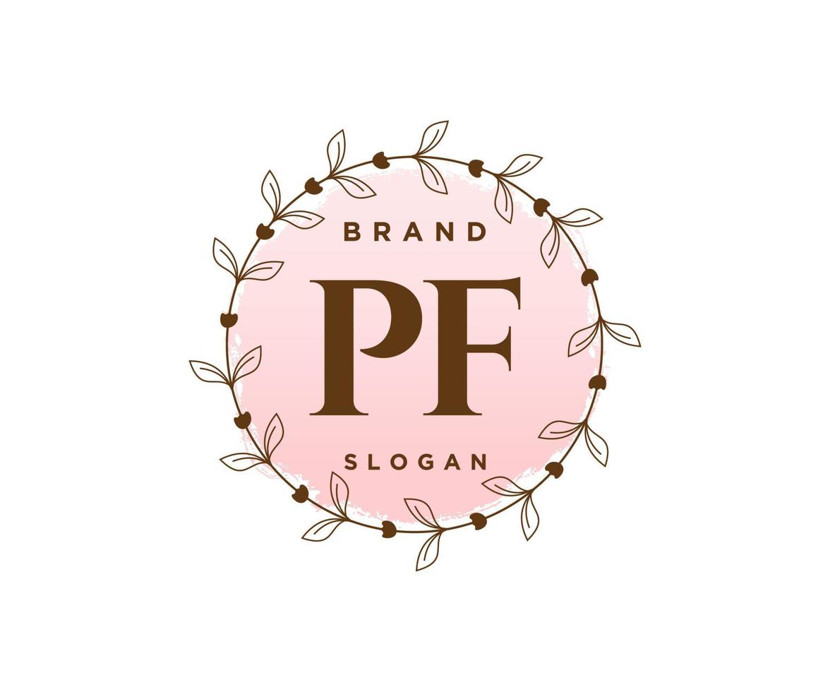logotipo feminino inicial pf. utilizável para logotipos de natureza, salão, spa, cosméticos e beleza. elemento de modelo de design de logotipo de vetor plana.