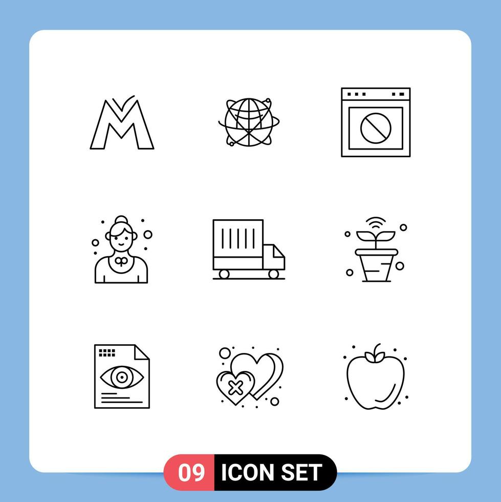 conjunto de 9 sinais de símbolos de ícones de interface do usuário modernos para o site do funcionário internet web stop elementos de design de vetores editáveis