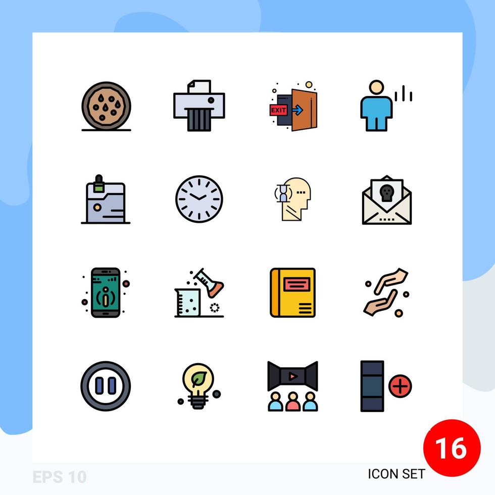 conjunto de pictogramas de 16 linhas simples preenchidas de cores planas de proteção negócios logout elementos de design de vetores criativos editáveis de corpo humano