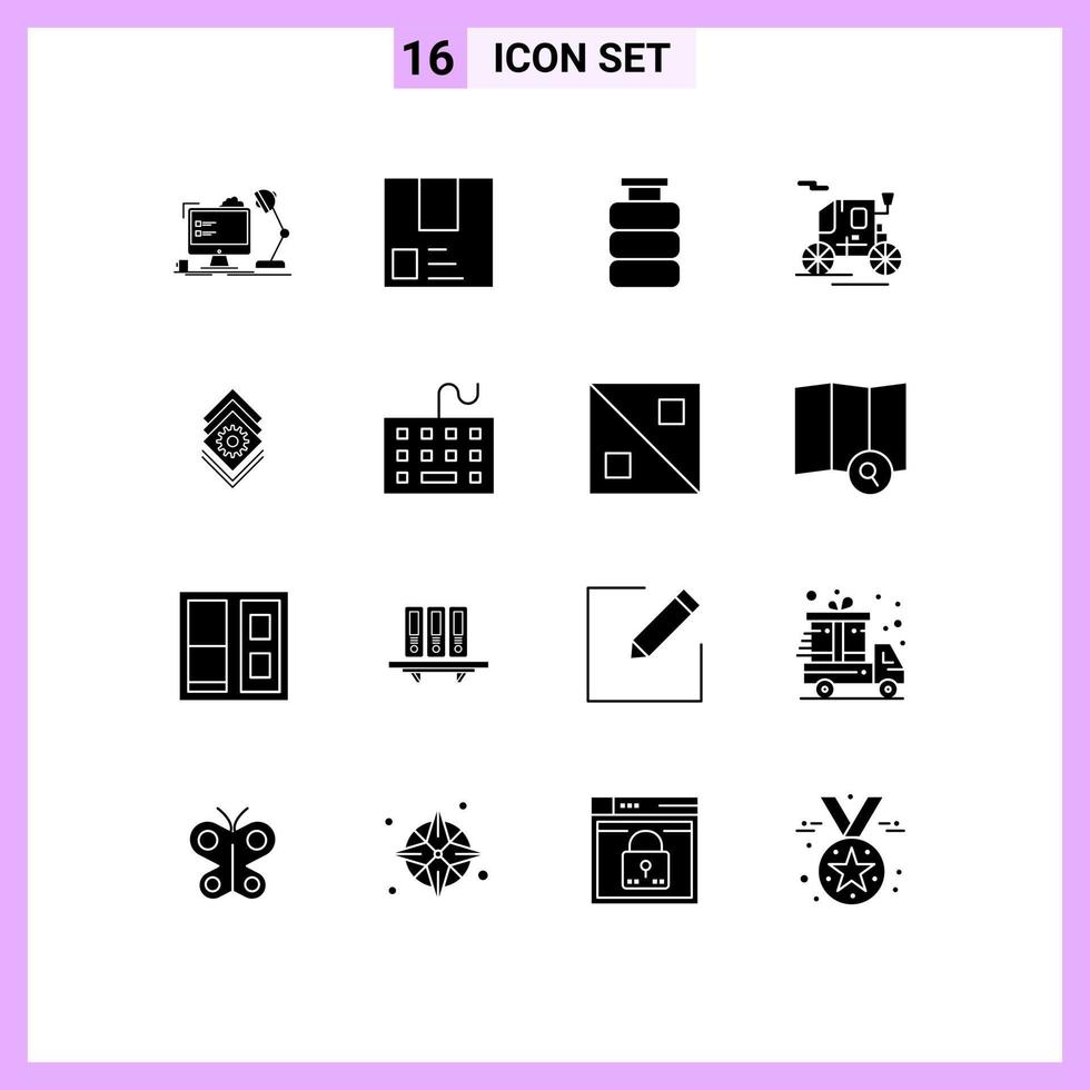 pacote de interface do usuário de 16 glifos sólidos básicos do pacote de comida de transporte antigo beber café da manhã editável elementos de design vetorial vetor