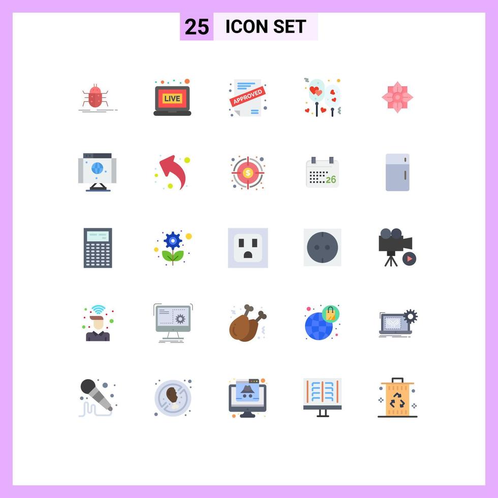 conjunto de 25 sinais de símbolos de ícones de interface do usuário modernos para decoração de balão de festa de aplicação romântica elementos de design de vetores editáveis
