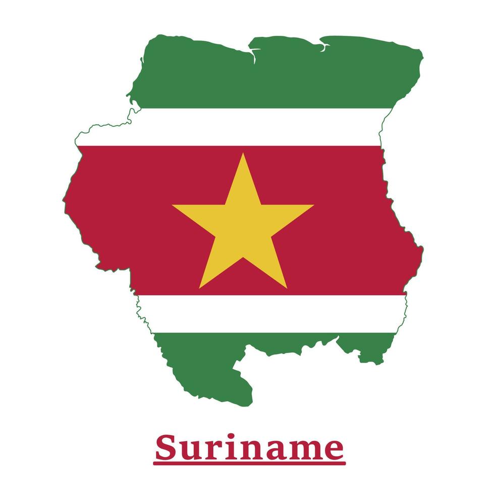 projeto do mapa da bandeira nacional do suriname, ilustração da bandeira do país do suriname dentro do mapa vetor