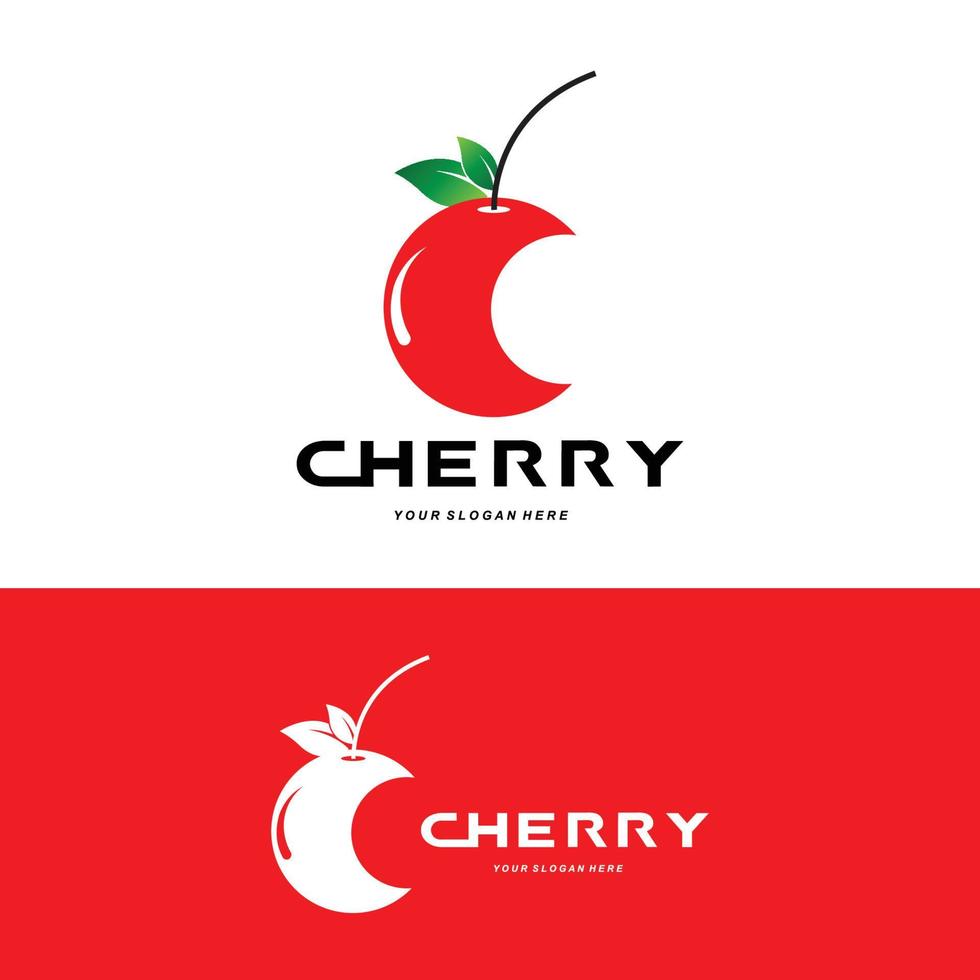 logotipo de fruta cereja, ilustração vetorial de planta de cor vermelha, design de loja de frutas, empresa, adesivo, marca de produto vetor