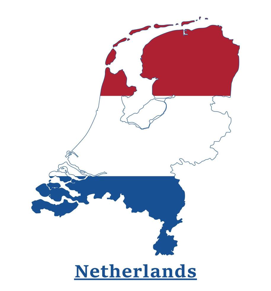 projeto do mapa da bandeira nacional holandesa, ilustração da bandeira do país da Holanda dentro do mapa vetor