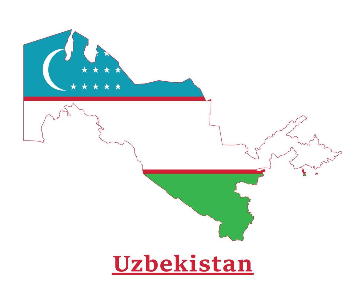 design do mapa da bandeira nacional do uzbequistão, ilustração da bandeira do país do uzbequistão dentro do mapa vetor