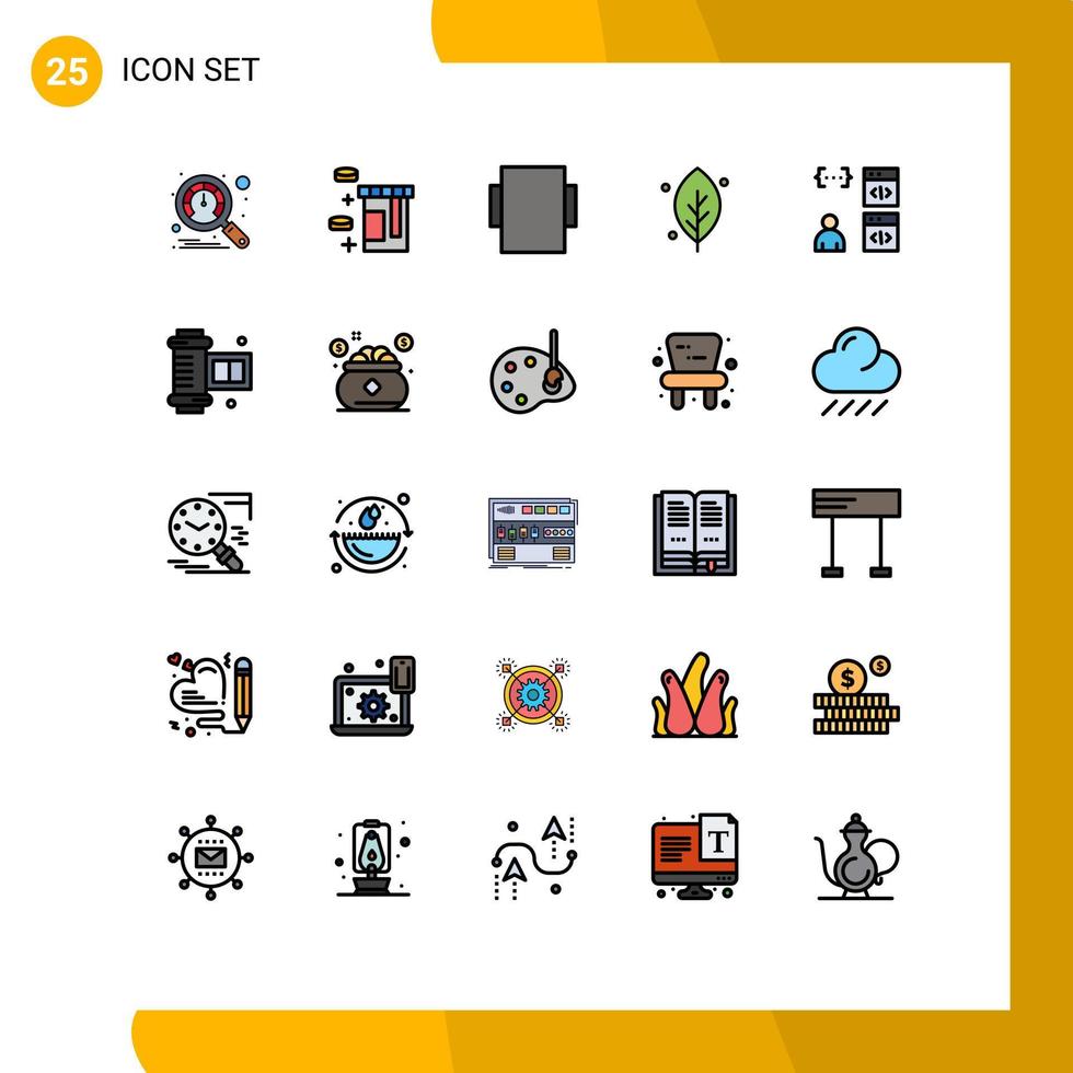 pacote de interface do usuário de 25 cores planas de linha preenchida básica do rolo da câmera antiga desenvolver elementos de design de vetores editáveis de aplicativo de codificação de ecologia