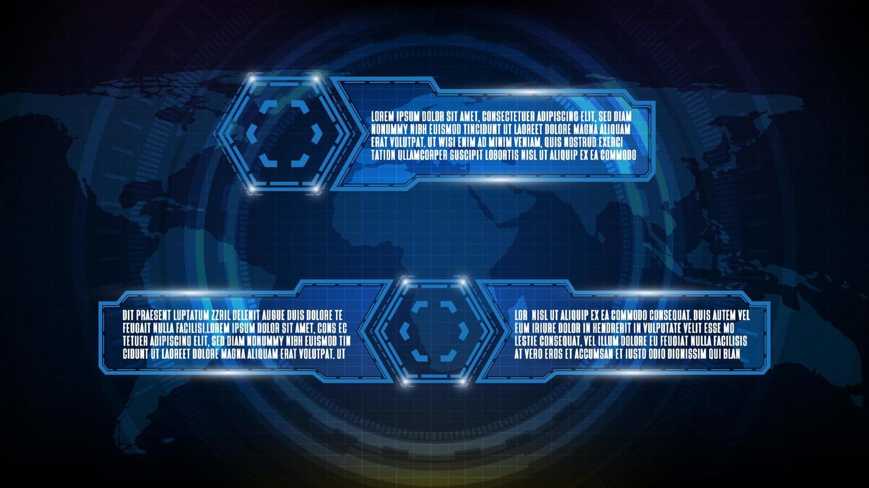 fundo futurista abstrato de tecnologia azul brilhante quadro de ficção científica hud elemento de interface do usuário vetor