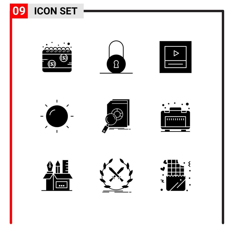 9 ícones criativos sinais e símbolos modernos de pesquisa dados de layout financeiro sol elementos de design vetorial editáveis vetor