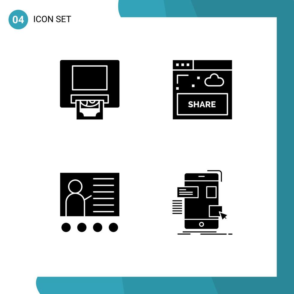 grupo de símbolos de ícone universal de 4 glifos sólidos modernos de interface de educação atm site professor elementos de design de vetores editáveis