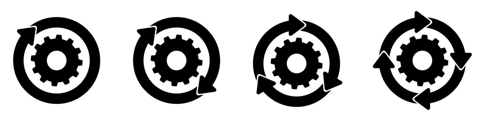 conjunto de engrenagens. processo de sincronização. ícones de roda de engrenagem preta. ícone de vetor preto roda dentada. conjunto de engrenagens simples símbolo da web de glifo. definindo o ícone de engrenagens. ilustração vetorial