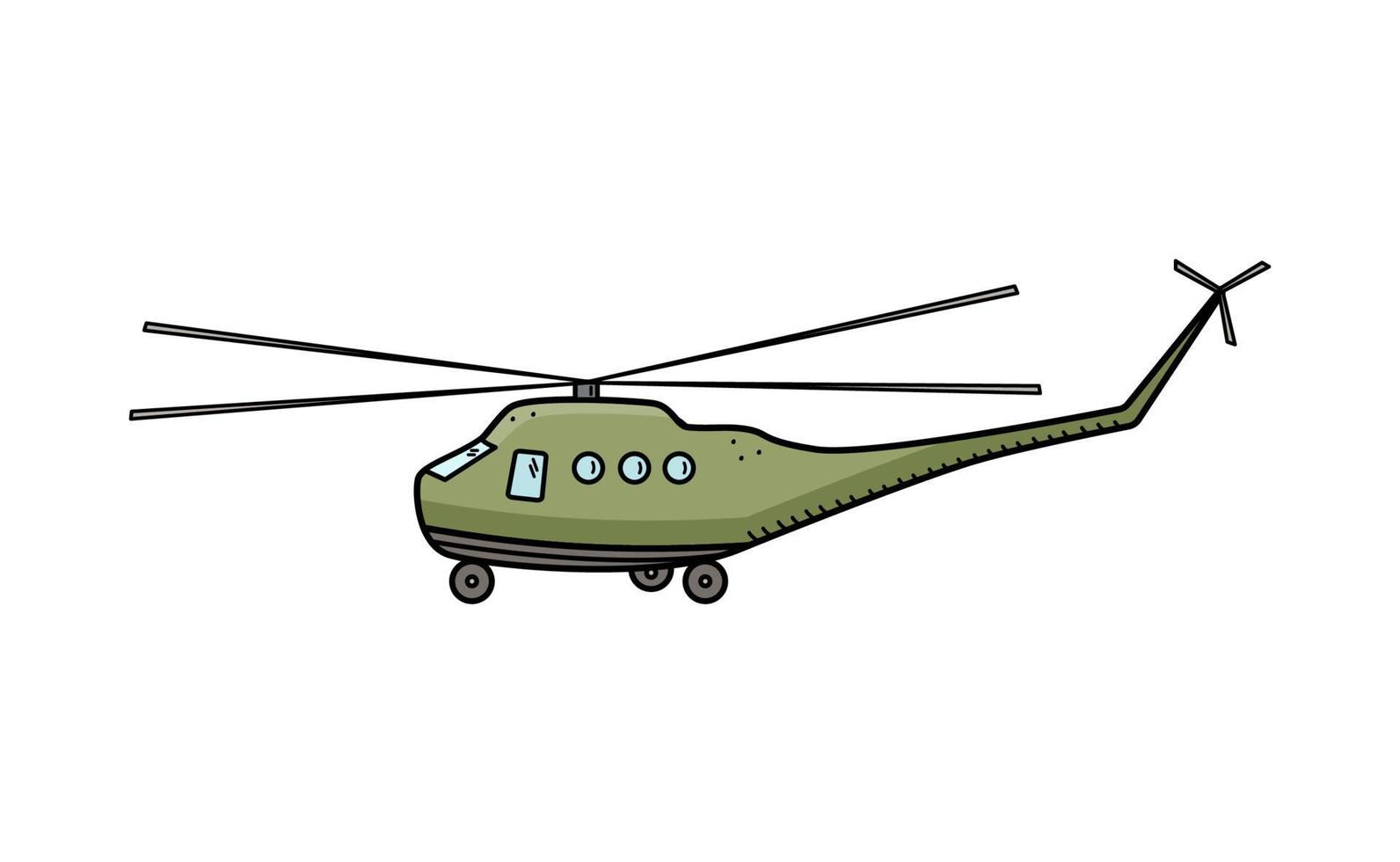 vetor de doodle de ícone de helicóptero militar. transporte de guerra, isolado em branco.