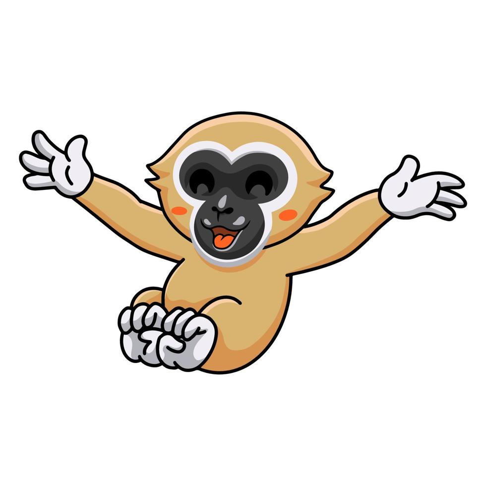 posando de desenho animado de macaco gibão de mãos brancas vetor