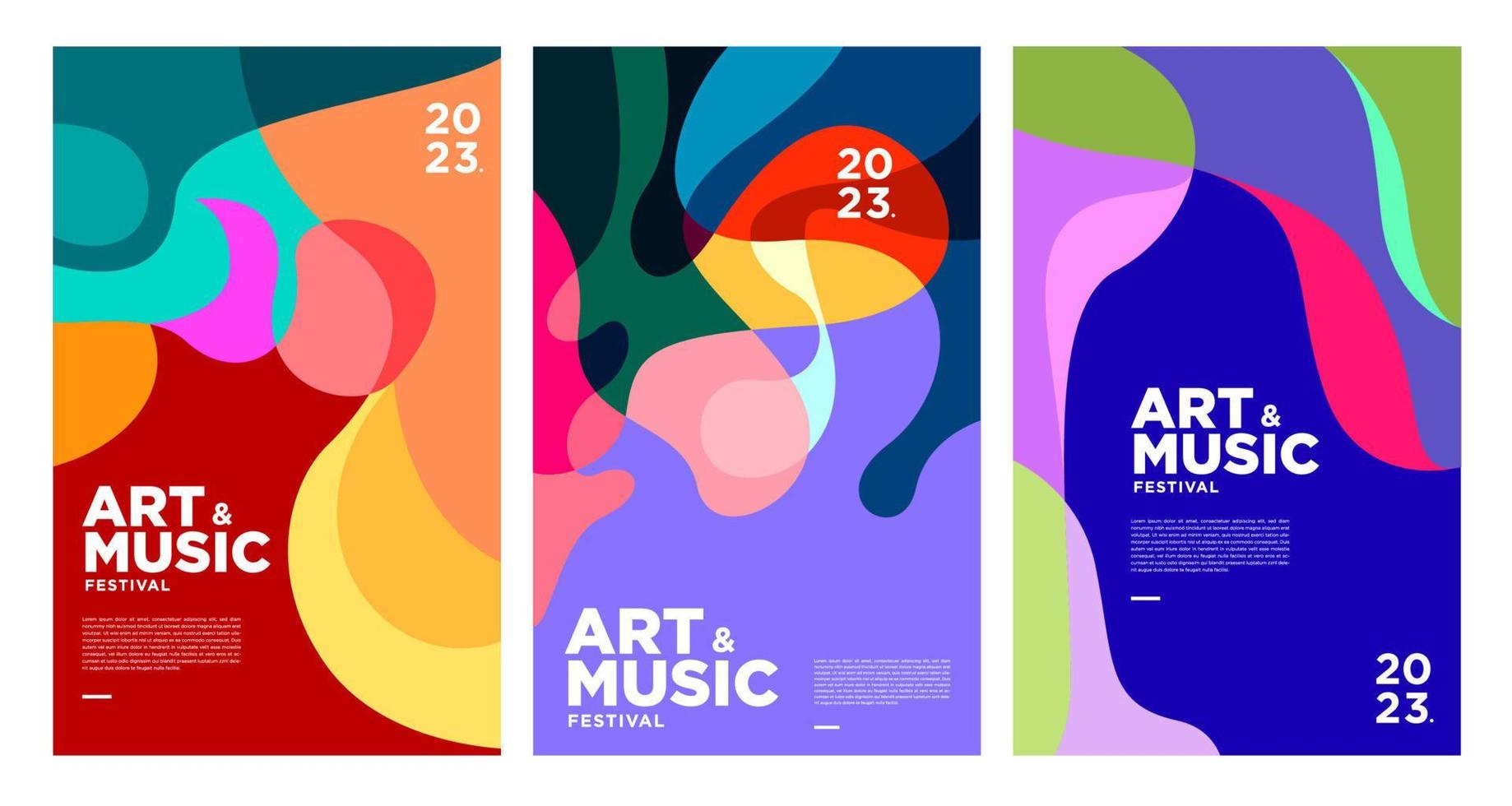 pôster colorido de festival de arte e música de verão e modelo de capa 2023 vetor