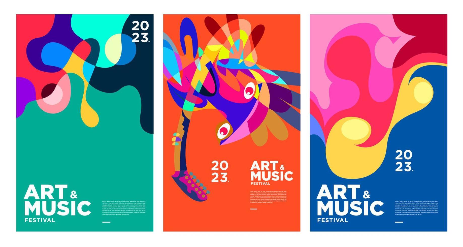 pôster colorido de festival de arte e música de verão e modelo de capa 2023 vetor