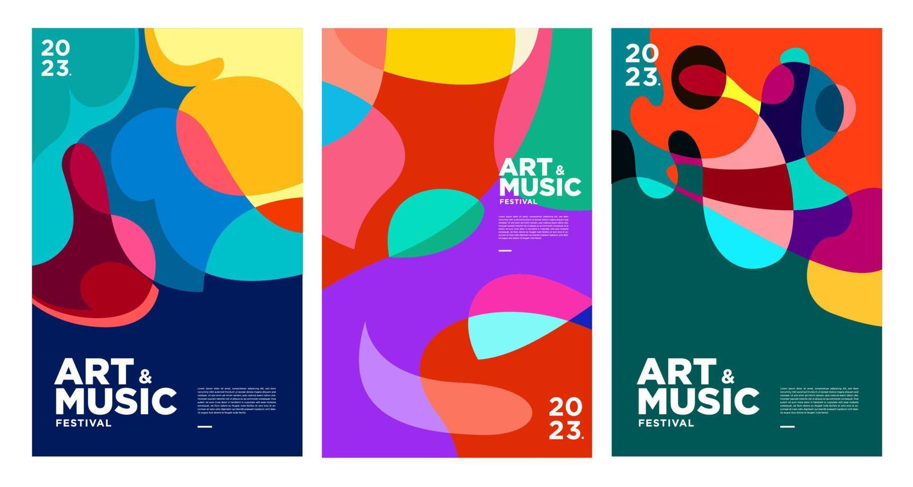 pôster colorido de festival de arte e música de verão e modelo de capa 2023 vetor