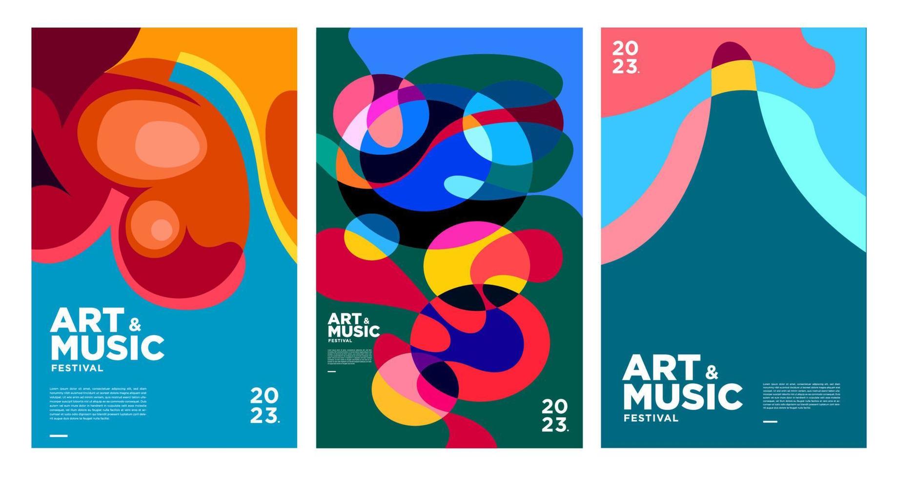 pôster colorido de festival de arte e música de verão e modelo de capa 2023 vetor