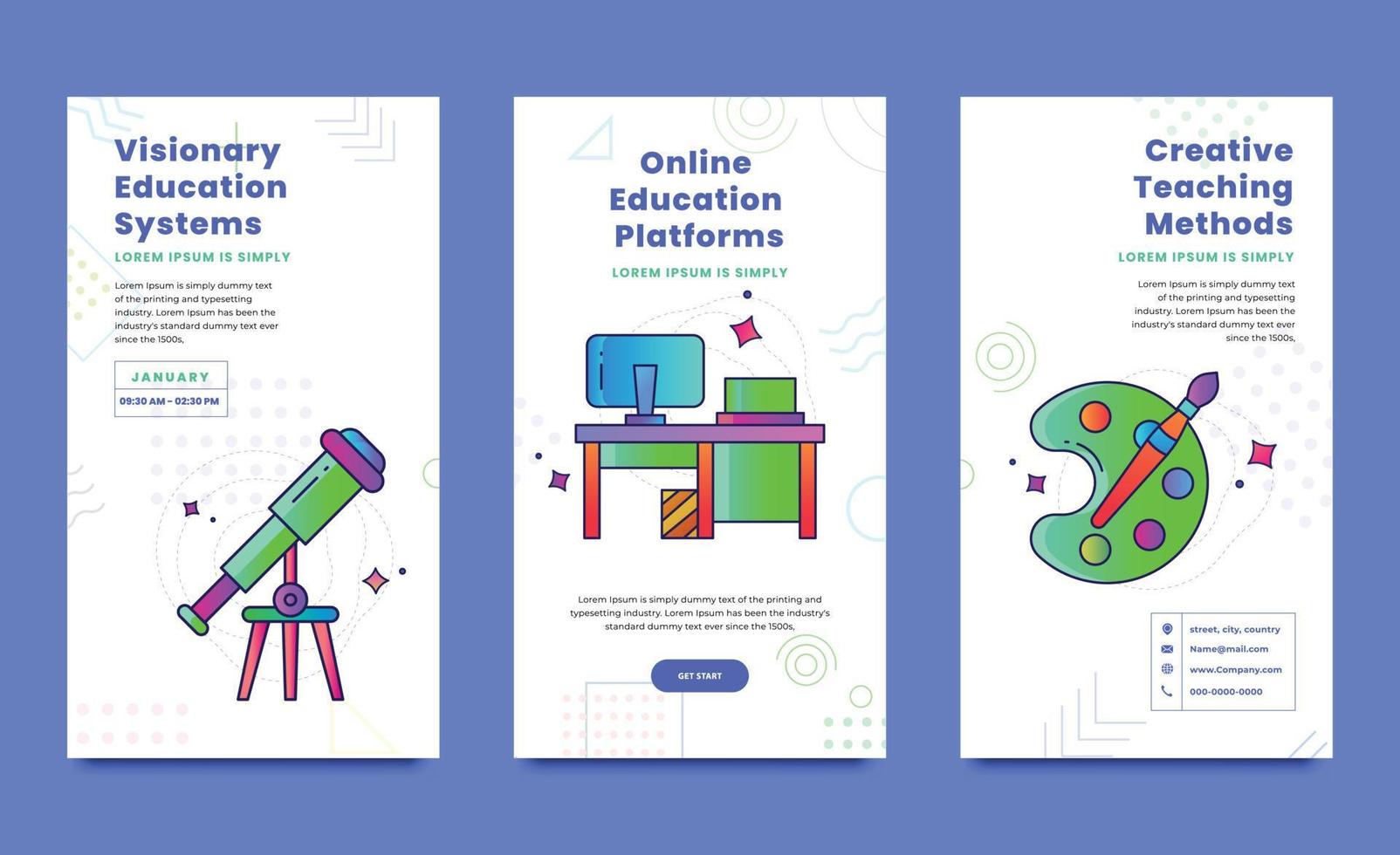 design de ilustração de educação e aprendizado on-line, layouts de treinamento e cursos para mídia social ou cartão de felicitações vetor