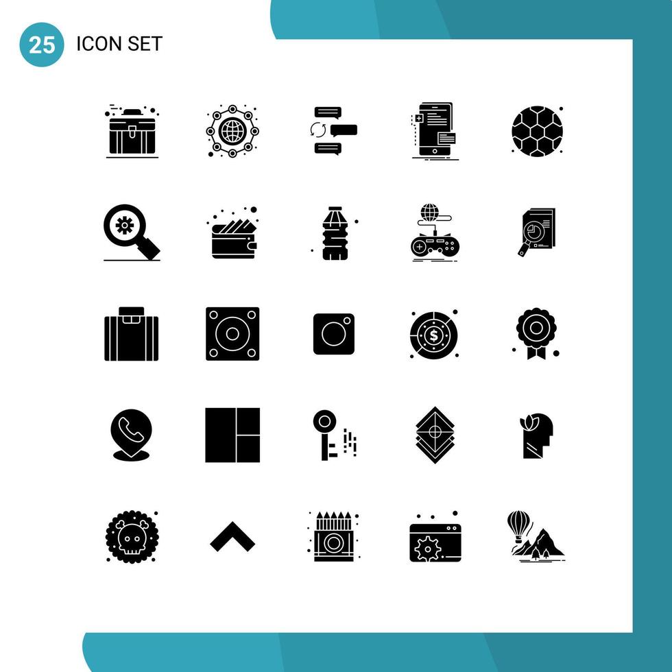 grupo de 25 sinais e símbolos de glifos sólidos para elementos de design de vetores editáveis automáticos de front-end de bate-papo de interface de telefone