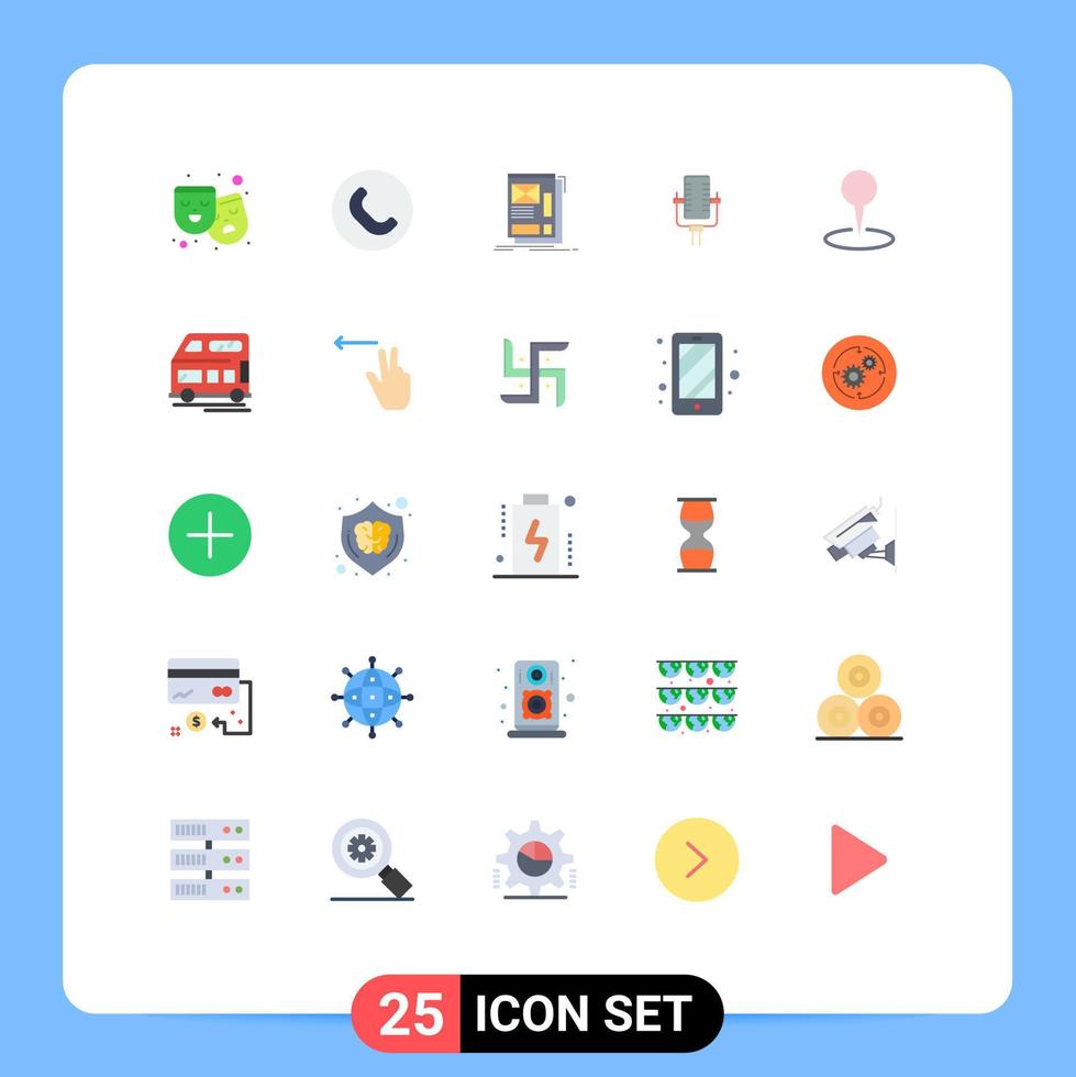Conceito de 25 cores planas para sites móveis e aplicativos, mapa, enquadramento de música, registro, microfone, elementos de design vetorial editáveis vetor