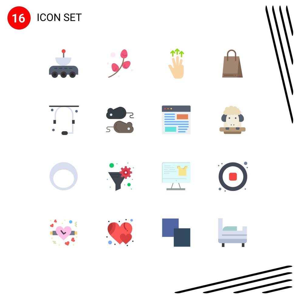 conjunto moderno de pictograma de 16 cores planas de saco de férias de compras de comunicação pacote editável de três dedos de elementos de design de vetores criativos