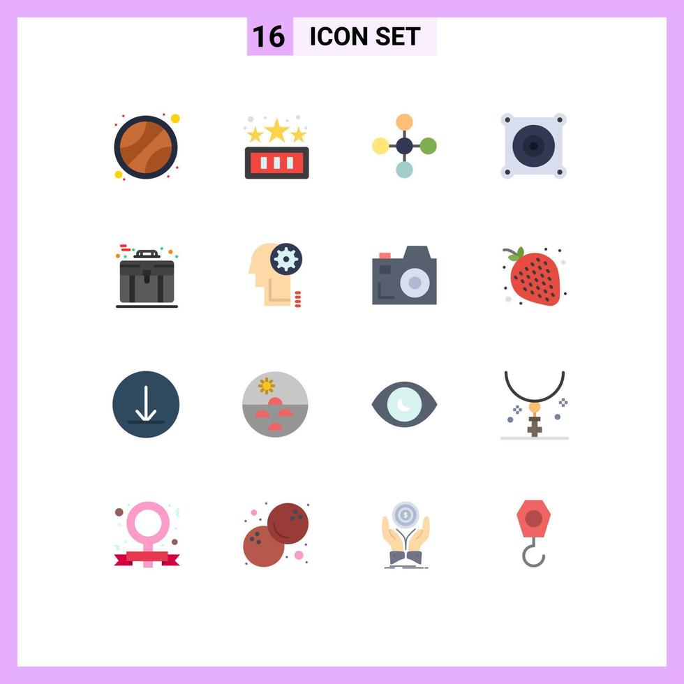pacote de cores planas de 16 símbolos universais de pacote editável de mecanismo de negócios de link de bolsa de caixa de elementos de design de vetores criativos