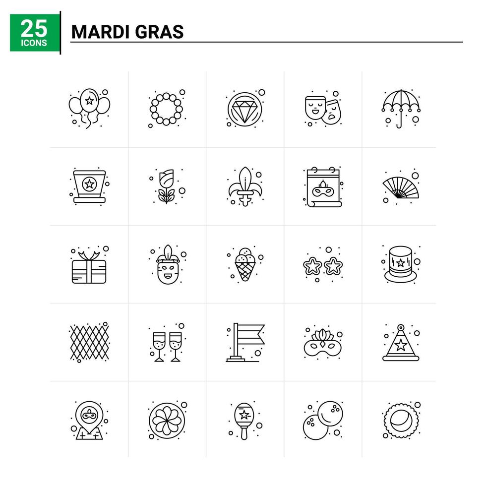 25 conjunto de ícones de mardi gras de fundo vetorial vetor