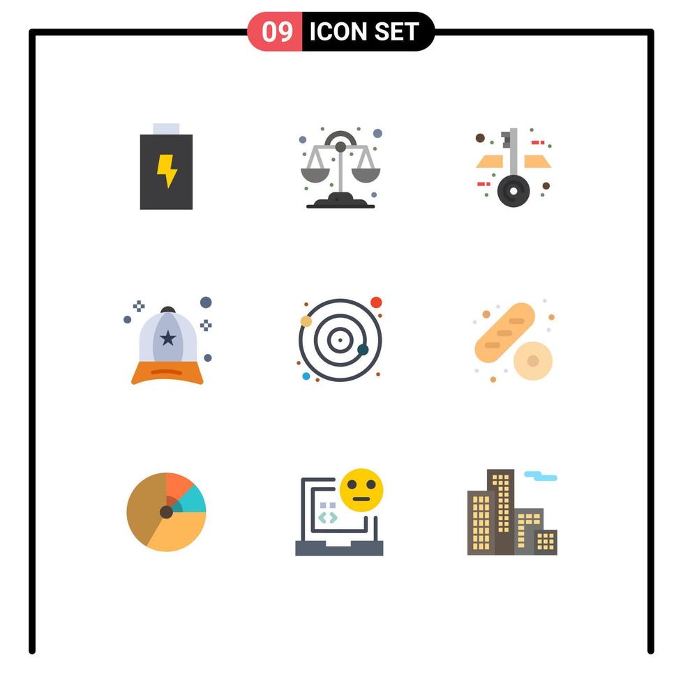 9 pacote de cores planas de interface de usuário de sinais e símbolos modernos de chaves de órbita de baguete elementos de design de vetores editáveis de moda de lua