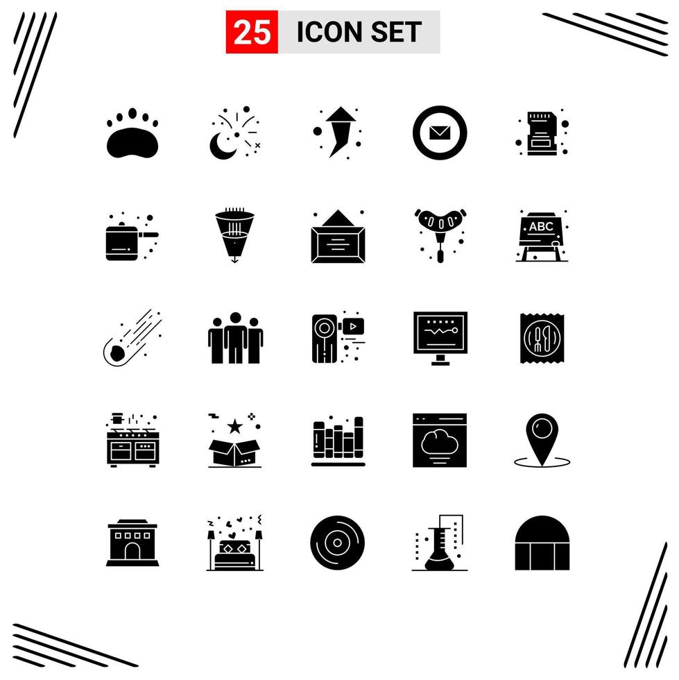 conjunto moderno de pictograma de 25 glifos sólidos de cartão decoração nítida fita elementos de design de vetores editáveis