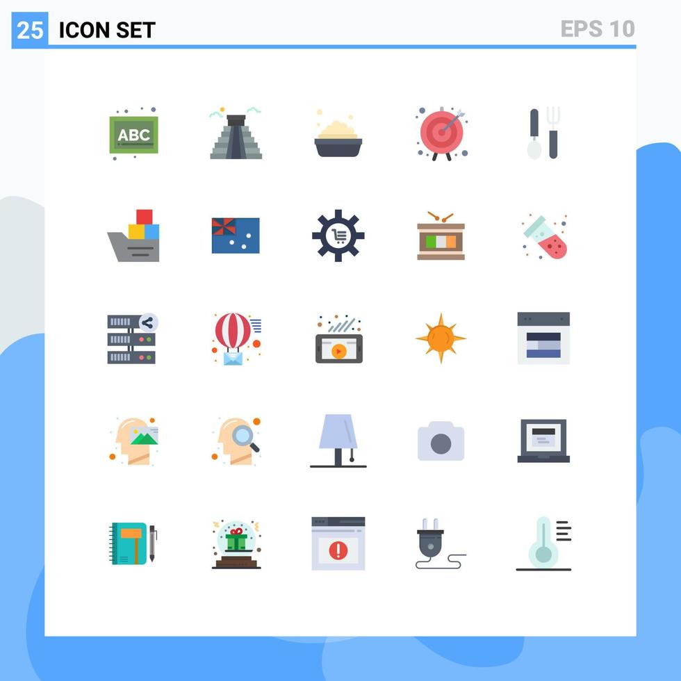 pacote de linha vetorial editável de 25 cores planas simples de prato talheres tigela objetivo de negócios elementos de design vetorial editáveis vetor