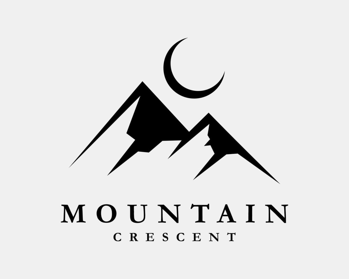 montanha crescente lua pico colina paisagem luar eclipse lunar cenário design de logotipo vetorial vetor