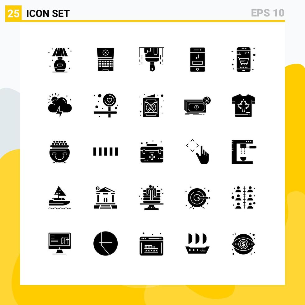 25 conceito de glifo sólido para sites móveis e aplicativos carrinho tecnologia de construção de cesta perdeu elementos de design de vetores editáveis