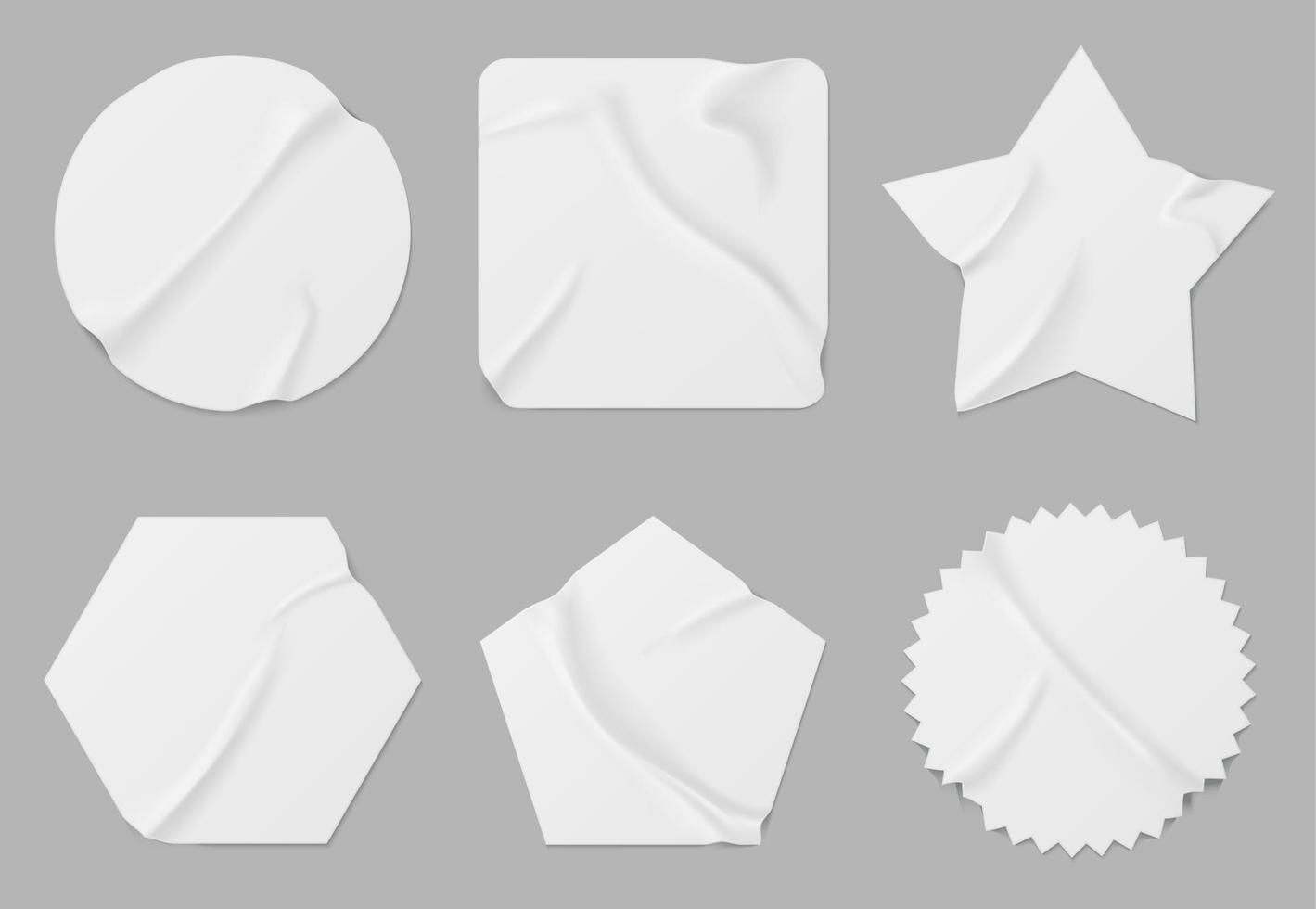 maquete de adesivos ou patches brancos, rótulos em branco vetor