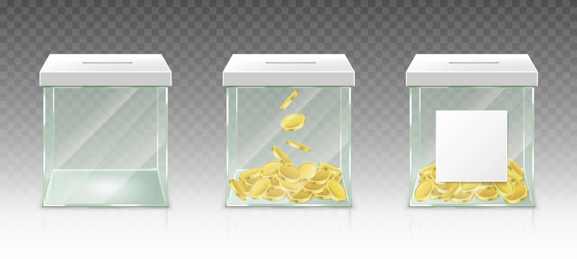 caixa de dinheiro de vidro para gorjetas, economias ou doações vetor