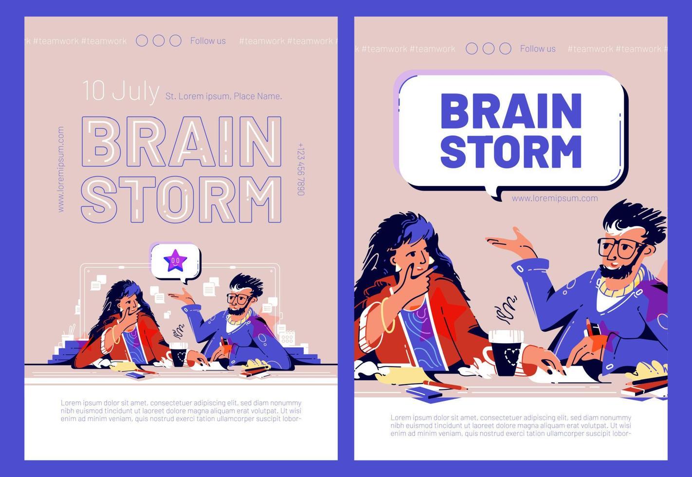 banners da web de desenhos animados de tempestade cerebral, pessoas de negócios vetor