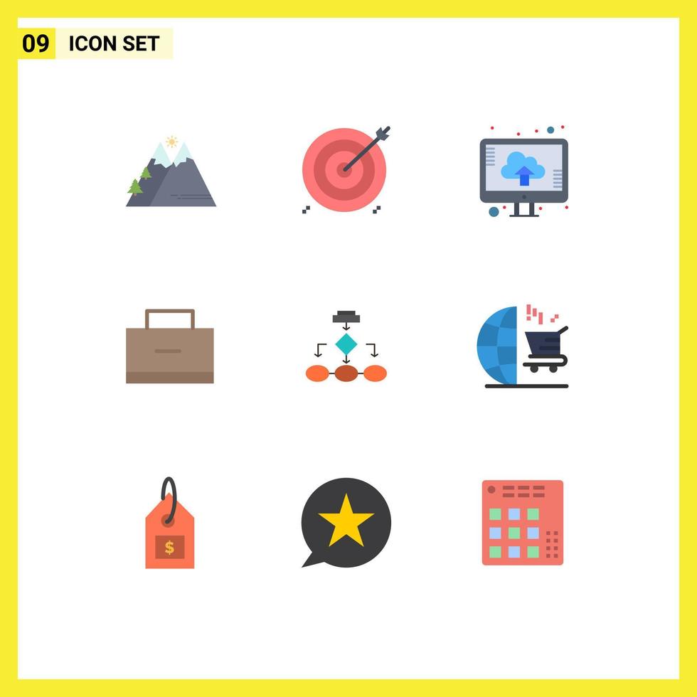 conjunto de 9 sinais de símbolos de ícones de interface do usuário modernos para bolsa de escola educação bolsa financeira armazenamento de elementos de design de vetores editáveis