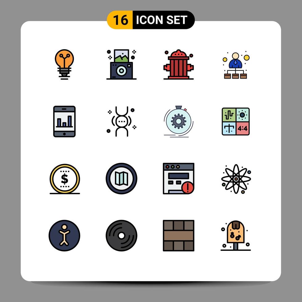 16 ícones criativos sinais e símbolos modernos de análise de smartphone clipart rede estrutura hierárquica elementos de design de vetores criativos editáveis