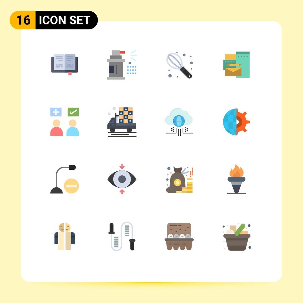 conjunto de cores planas de interface móvel de 16 pictogramas de misturador de educação de carrapato responde pacote editável de identidade de elementos de design de vetores criativos