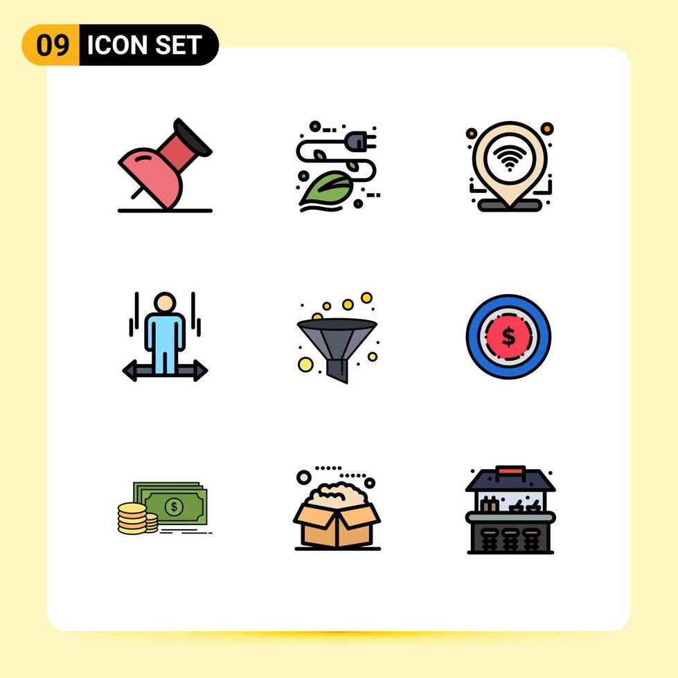 9 interface do usuário pacote de cores planas de linha cheia de sinais e símbolos modernos de filtro gps esquerdo homem editável elementos de design vetorial vetor