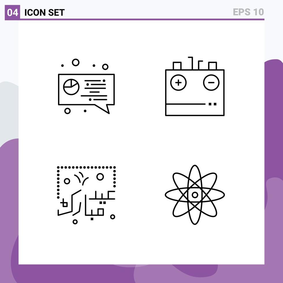 pacote de linha de 4 símbolos universais de bate-papo mubarak bateria eletricidade letras editáveis elementos de design vetorial vetor